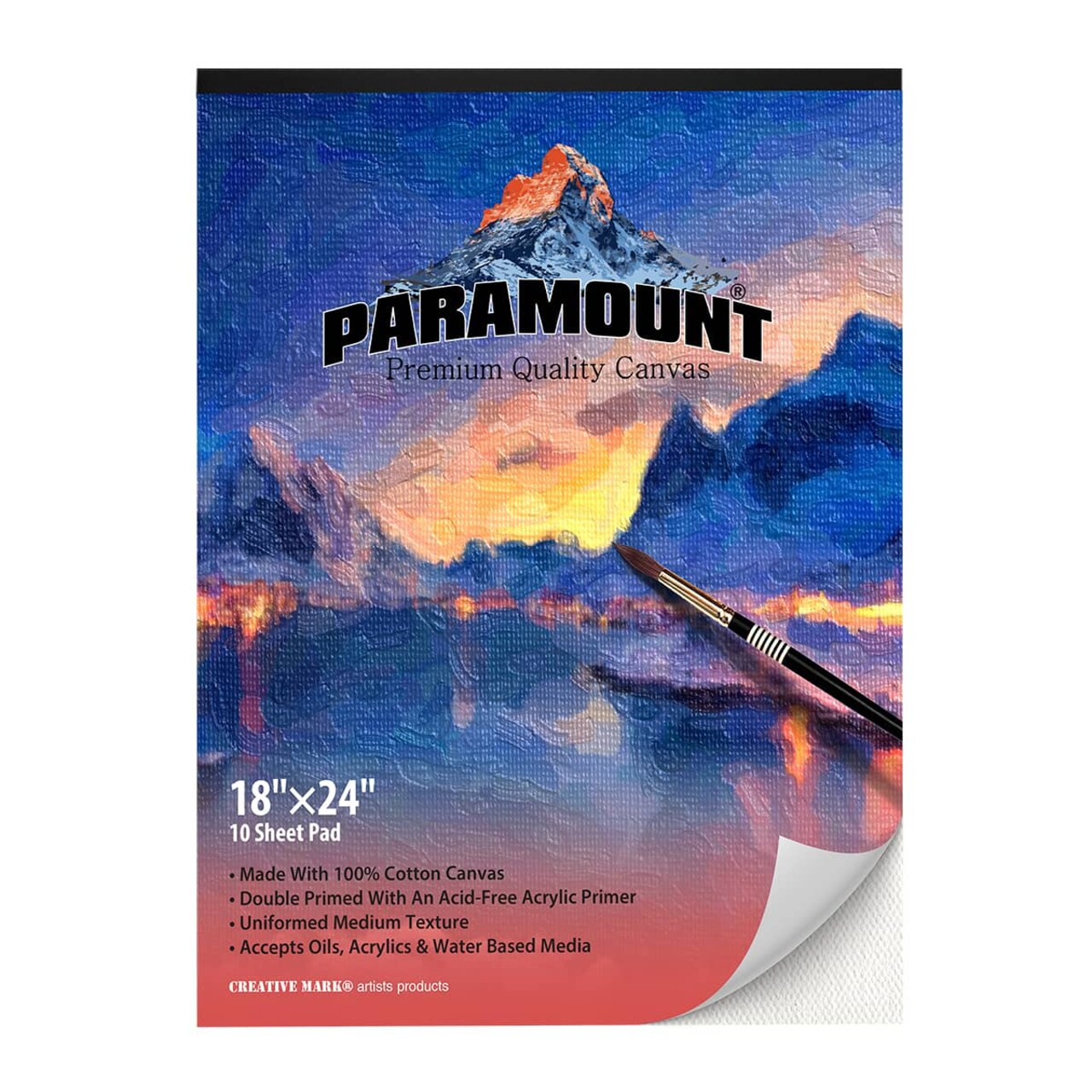 Paramount Universal Primed Premium Cotton Canvas Pads - White - 18""x24" - 1 Pack - 10 Sheets - Universal Double Primed Cotton Canvas Pads for Drawing, Painting, Travel, & More